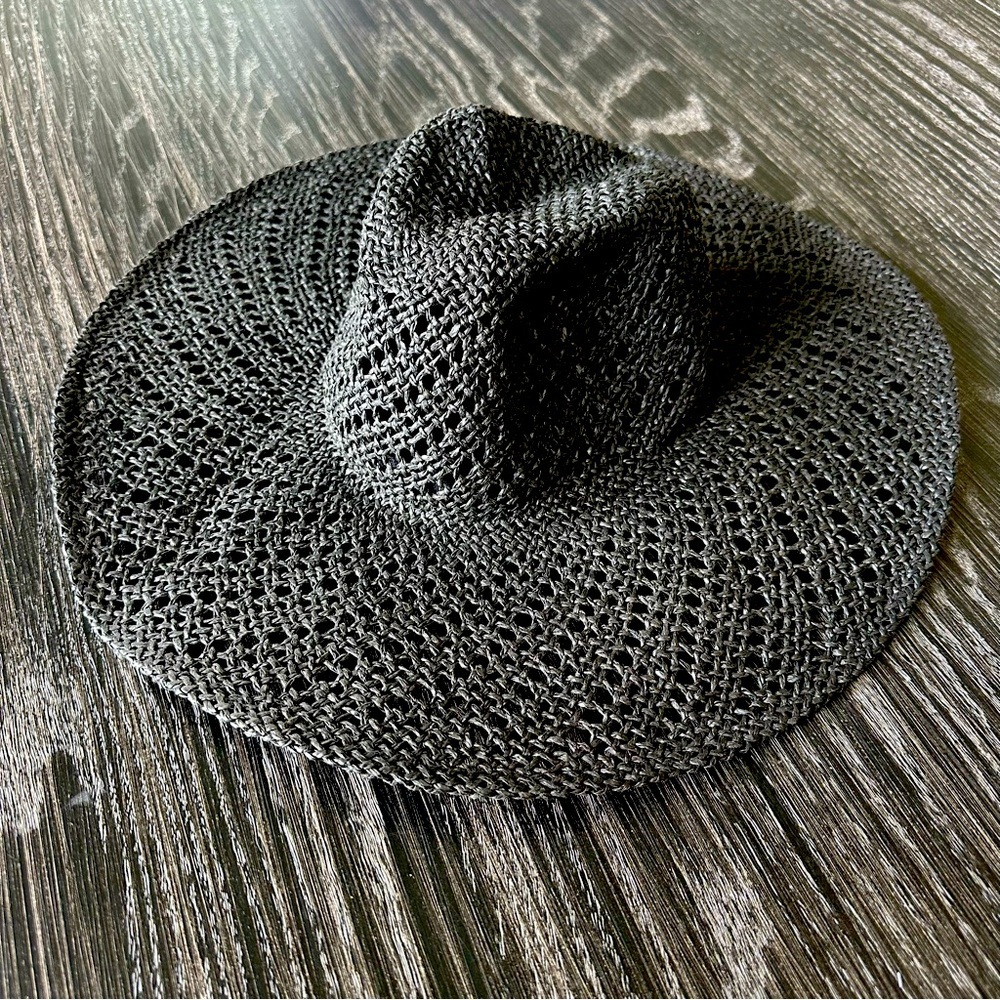 Banana Republic Black Crochet Wide-Brim Hat